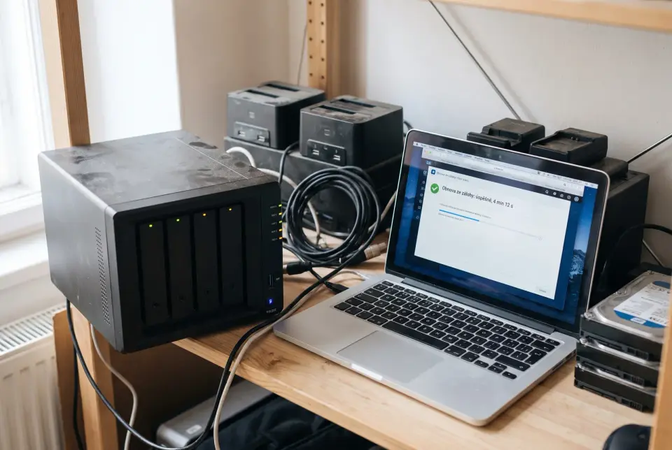 Zálohy ukládáme mimo server a jednou za čas zkoušíme, že z nich jde web opravdu obnovit.